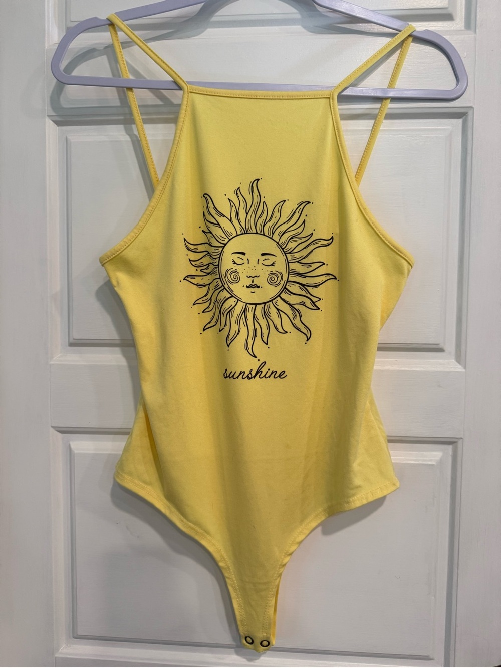 Ruby & Lace Sunshine Graphic Bodysuit Yellow Racerback Tank Women’s Large Boho